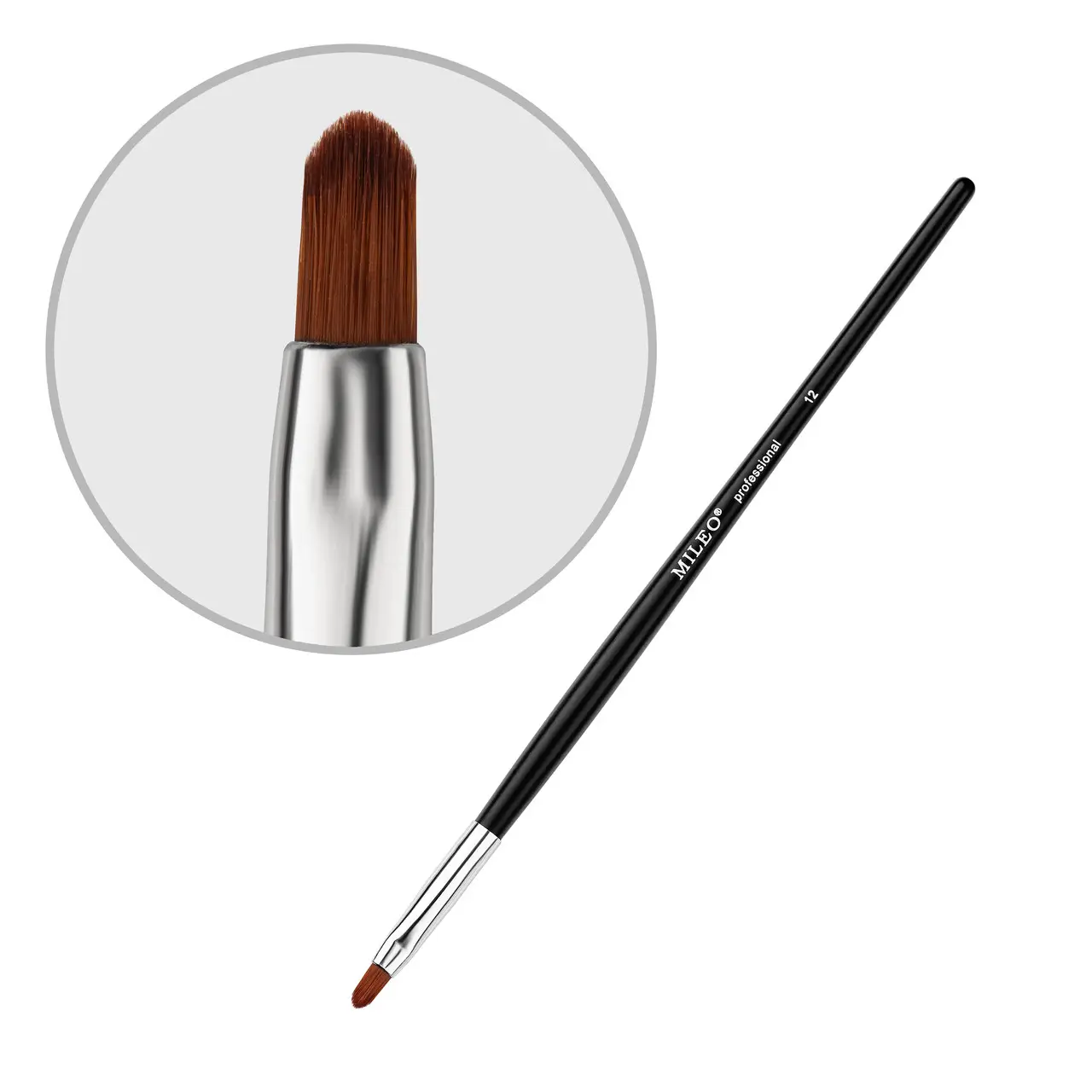 Mileo /  Пензлик для брів / №12 (чорна ручка)