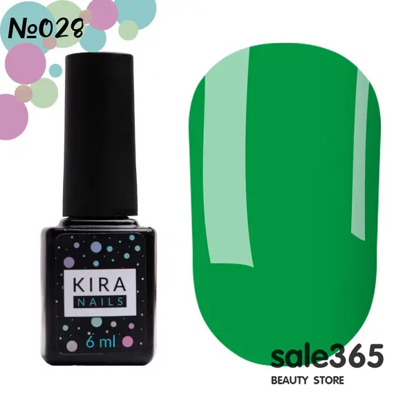 KIRA Nails / Гель-лак №028 (зелений, емаль) / 6 мл (Розпродаж, до 14.09.24)