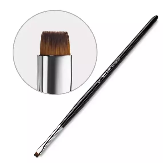 Mileo /  Пензлик прямий для брів з чорним ворсом №6 (чорна ручка)