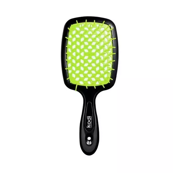 Kodi / Щітка для волосся / Soft Touch / чорна з салатовими зубцями