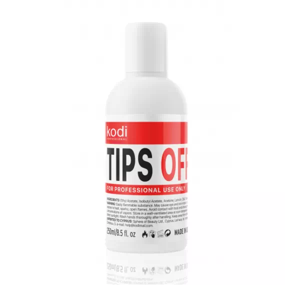 Kodi / Рідина для зняття гель-лаку /акрилу / TIPS OFF / 250 мл