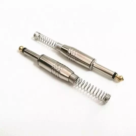 Штекер 6.35 мм моно з довгою пружиною металевий / Золотий