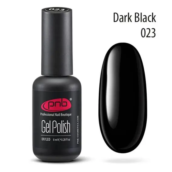 PNB / Гель лак №023 / Dark Black / с тонкой кистью / 4 мл