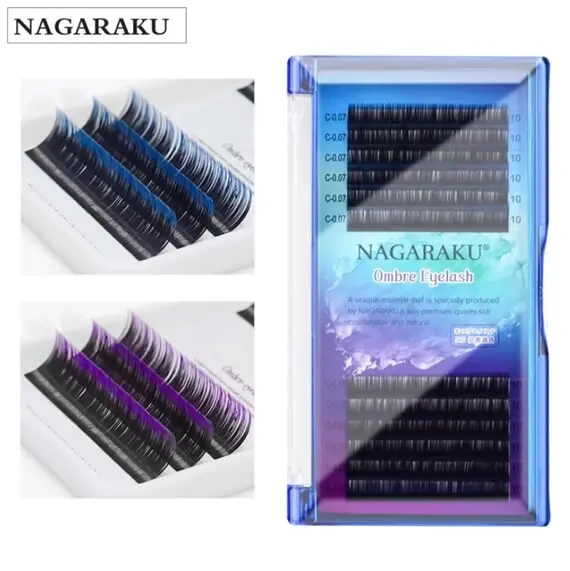 Вії Nagaraku / Омбре чорні з фіолетовими та синіми кінчиками