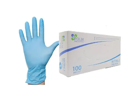 Polix Pro&Med / Рукавички НИТРИЛОВІ текстуровані нестерильні неприпудрені / Небесно-блакитні