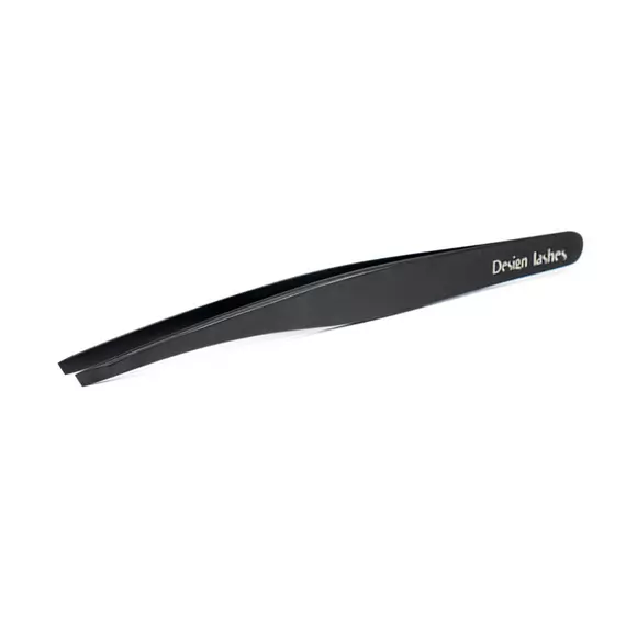Design Lashes / Пінцет для брів скошений подовжений / Чорний