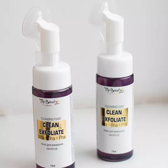 Top Beauty / Пенка кислотная для умывания лица с экстрактом черники со щеточкой / 170мл