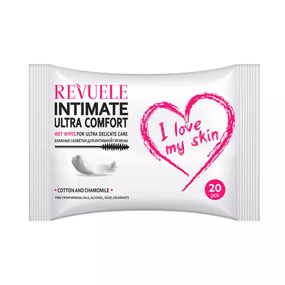 REVUELE / Вологі серветки для інтимної гігієни з екстрактом бавовни та ромашки / 20 шт