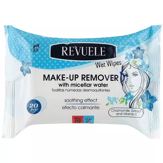REVUELE / Вологі серветки для зняття макіяжу  з міцелярною водою / 20 шт