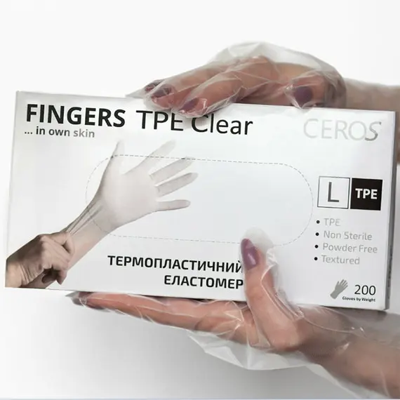 CEROS / Рукавички TPE (термопластичний еластомер) / Clear (200шт/100пар)
