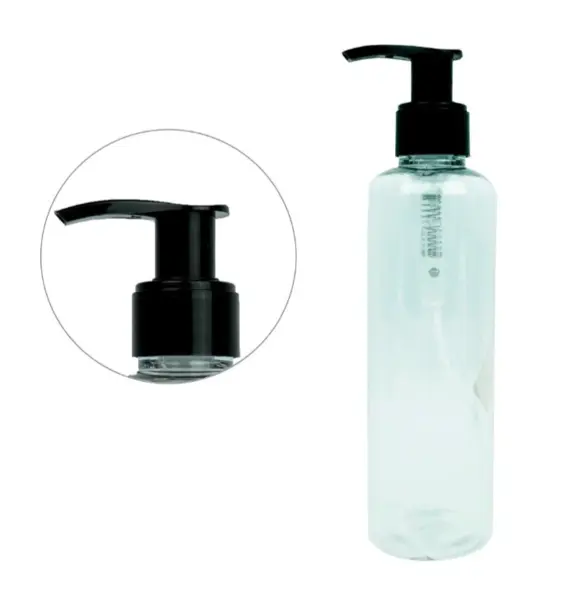Флакон пластиковий  прозорий з чорним дозатором/ 200 мл