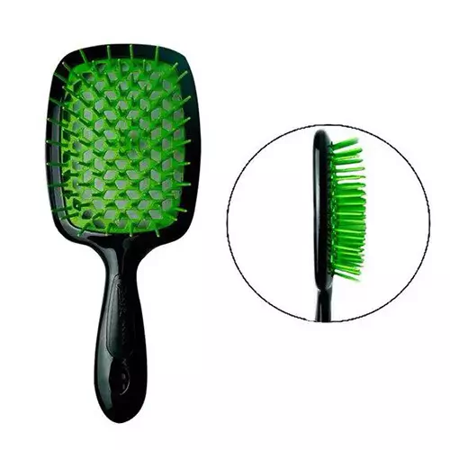 Hollow Comb / Гребінець для волосся Superbrush Plus / Чорний з салатовим