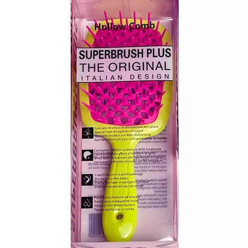 Hollow Comb / Гребінець для волосся Superbrush Plus / Жовтий з малиновим