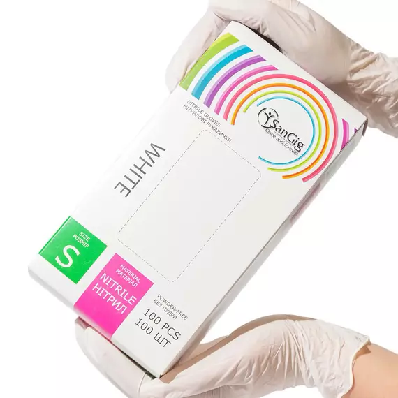 SanGig / Нітрилові рукавички / білі / 100 шт/уп
