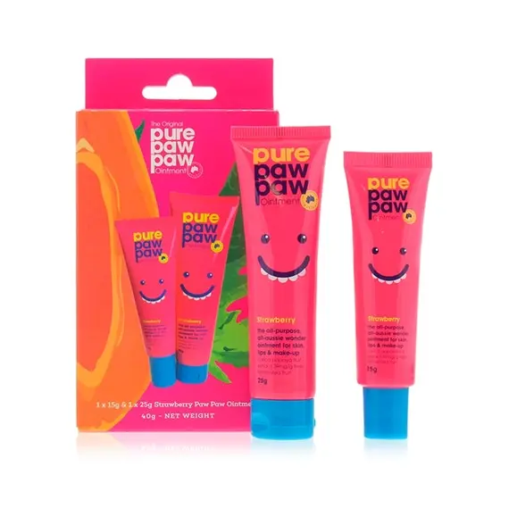 Pure Paw Paw / Набір відновлюючих бальзамів для губ Duo Strawberry