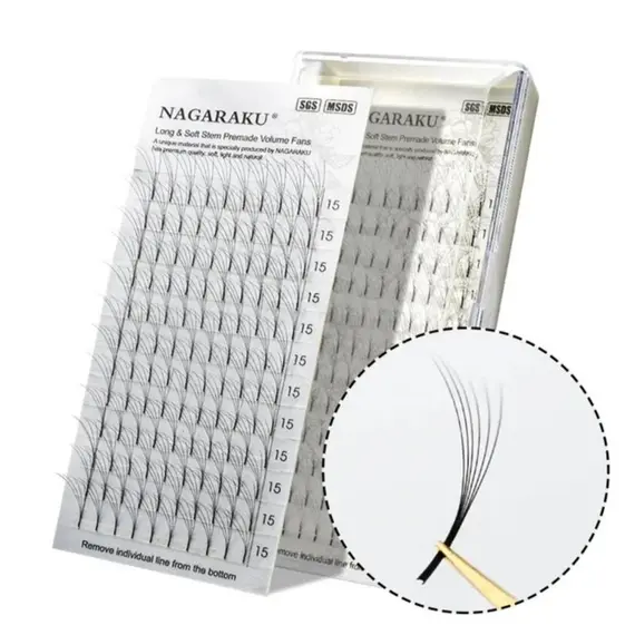 Вії Nagaraku / Pointy base premade mini 4D / чорні / Mix