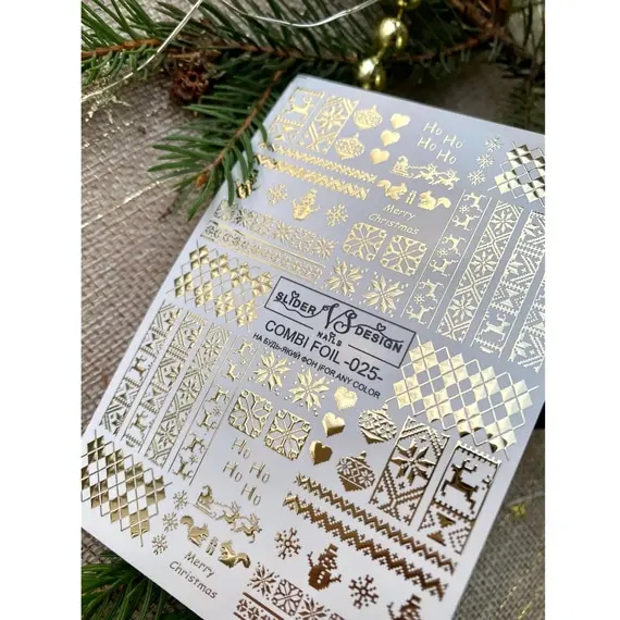 VS Nails / Слайдер дизайн / Combi foil -025- / орнамент зима золото