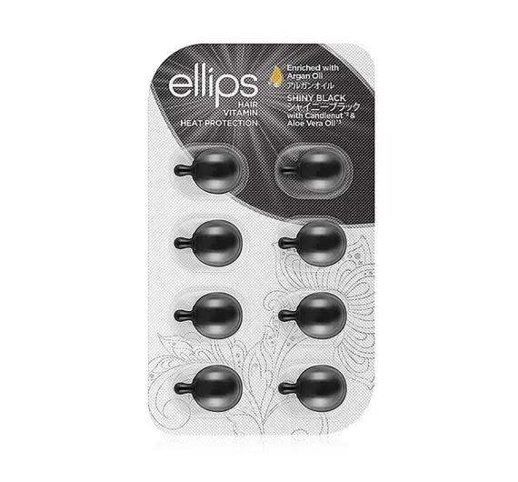 Ellips / Капсули (вітаміни) для волосся «Нічне сяйво» з горіховою олією кукуї та алое вера / Hair Vitamin Shiny Black with Kemeri & Aloe Vera Oil