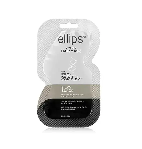 Ellips / Маска для волосся / «Шовкова Ніч» / Vitamin Hair Mask Silky Black With Pro-Keratin Complex / 18 г