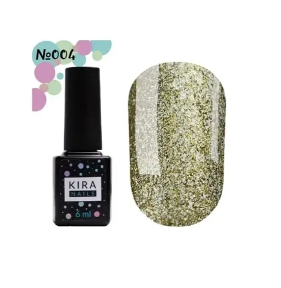 KIRA Nails / Гель-лак 24 Karat №004 (золото з великою кількістю блискіток) / 6 мл (Розпродаж. Придатний по 14.04.25)