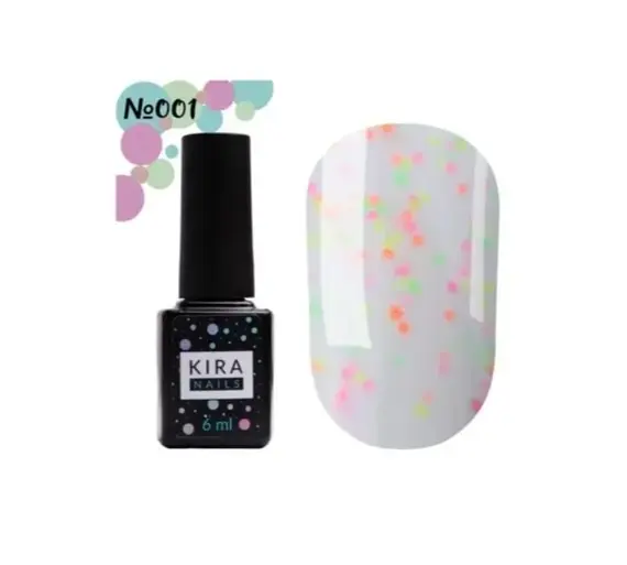 Kira Nails / Гель-лак Yoghurt Boom! №001 (помадка ванільна з неоновими блискітками, йогурт) / 6 мл (Розпродаж. Термін до 02.06.2025р)